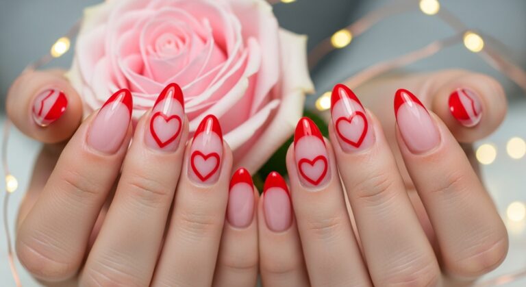 Negative Space Heart Nails for Valentine’s Day 💘