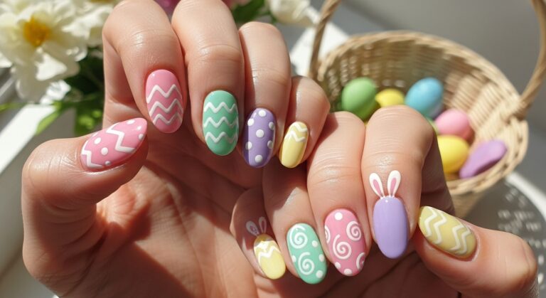 Headline: Pastel Easter Egg Doodle Nails Tutorial