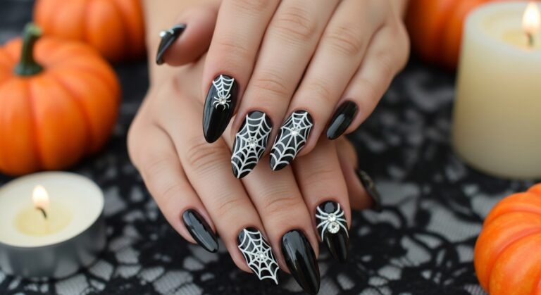 Spooky Spider-Web Nails for Halloween Vibes